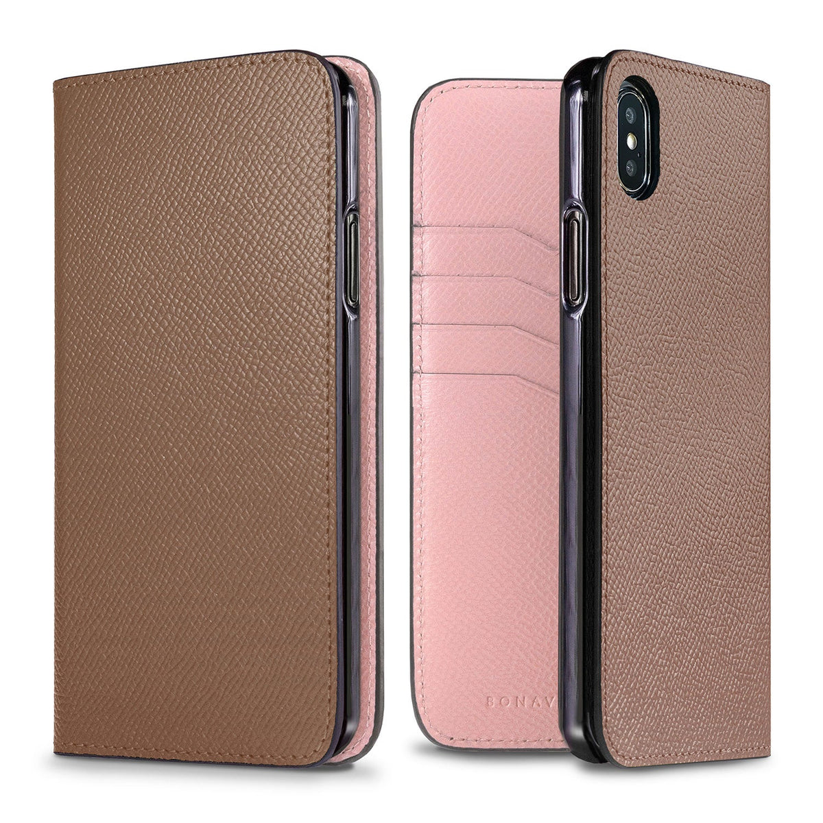 iPhone Xs Max Diary Case Nobile Leather (Etoupe × Sakura Pink)