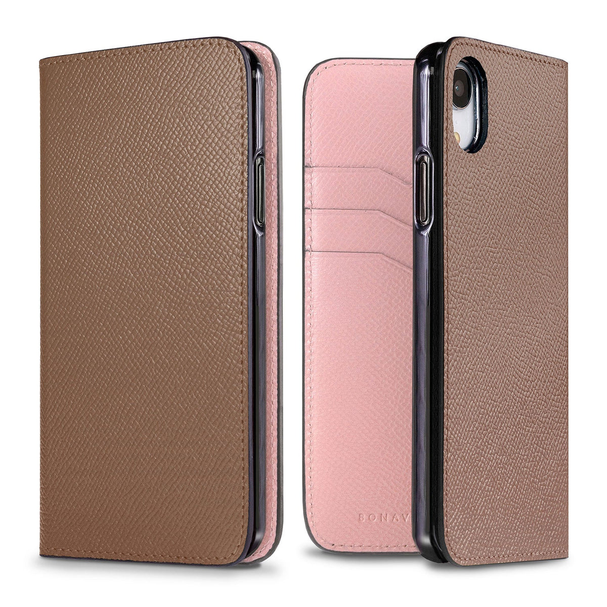 iPhone XR Diary Case Nobile Leather (Etoupe × Sakura Pink)