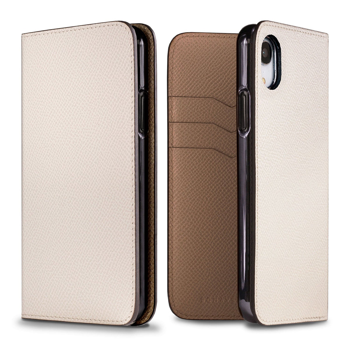 iPhone XR Diary Case Nobile Leather (White × Etoupe)