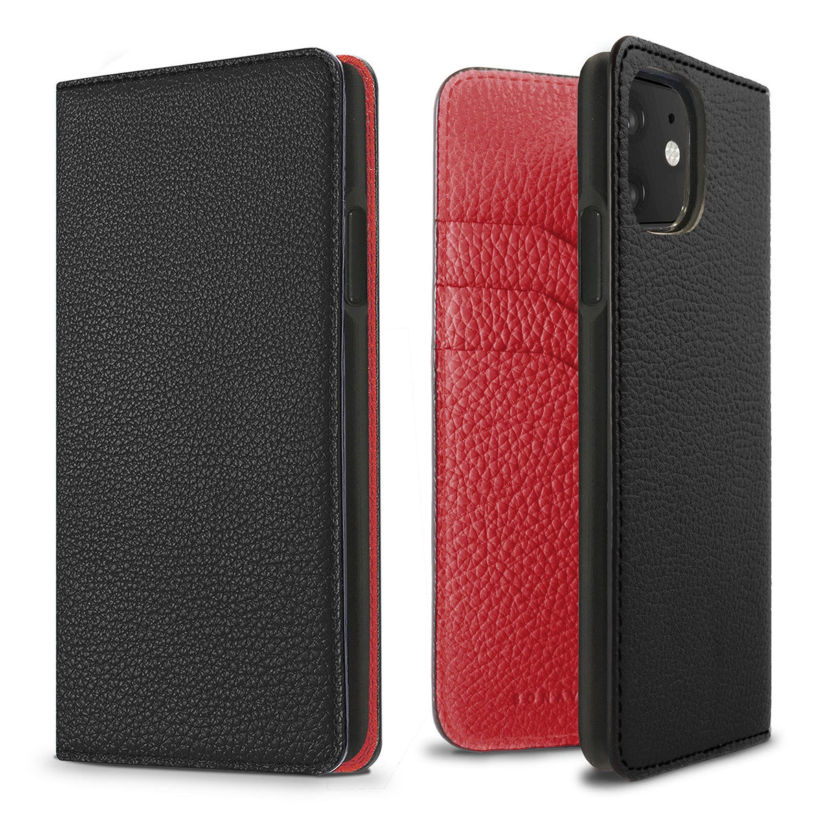 iPhone 11 Diary Case Shrink Leather (Black × Red)