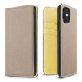 iPhone 11 Diary Case Shrink Leather (Greige × Yellow)