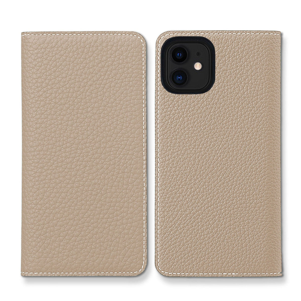 iPhone 11 Diary Case Shrink Leather (Greige × Yellow)