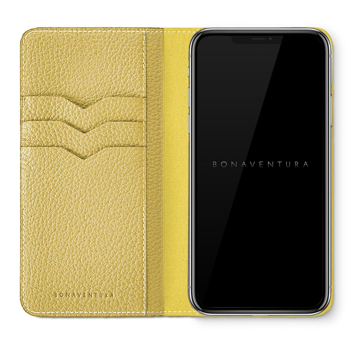 iPhone 11 Diary Case Shrink Leather (Greige × Yellow)