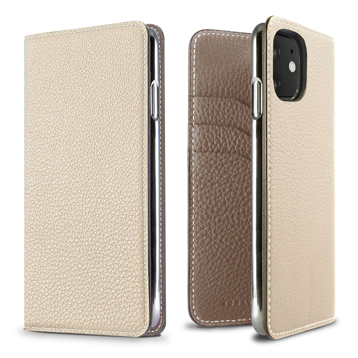 iPhone 11 Diary Case Shrink Leather (Ivory × Etoupe)