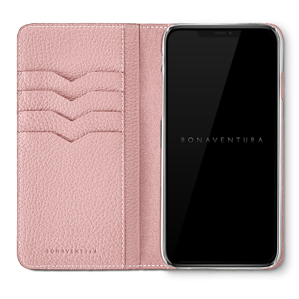 iPhone 11 Pro Max Diary Case Shrink Leather (Etoupe × Sakura Pink)