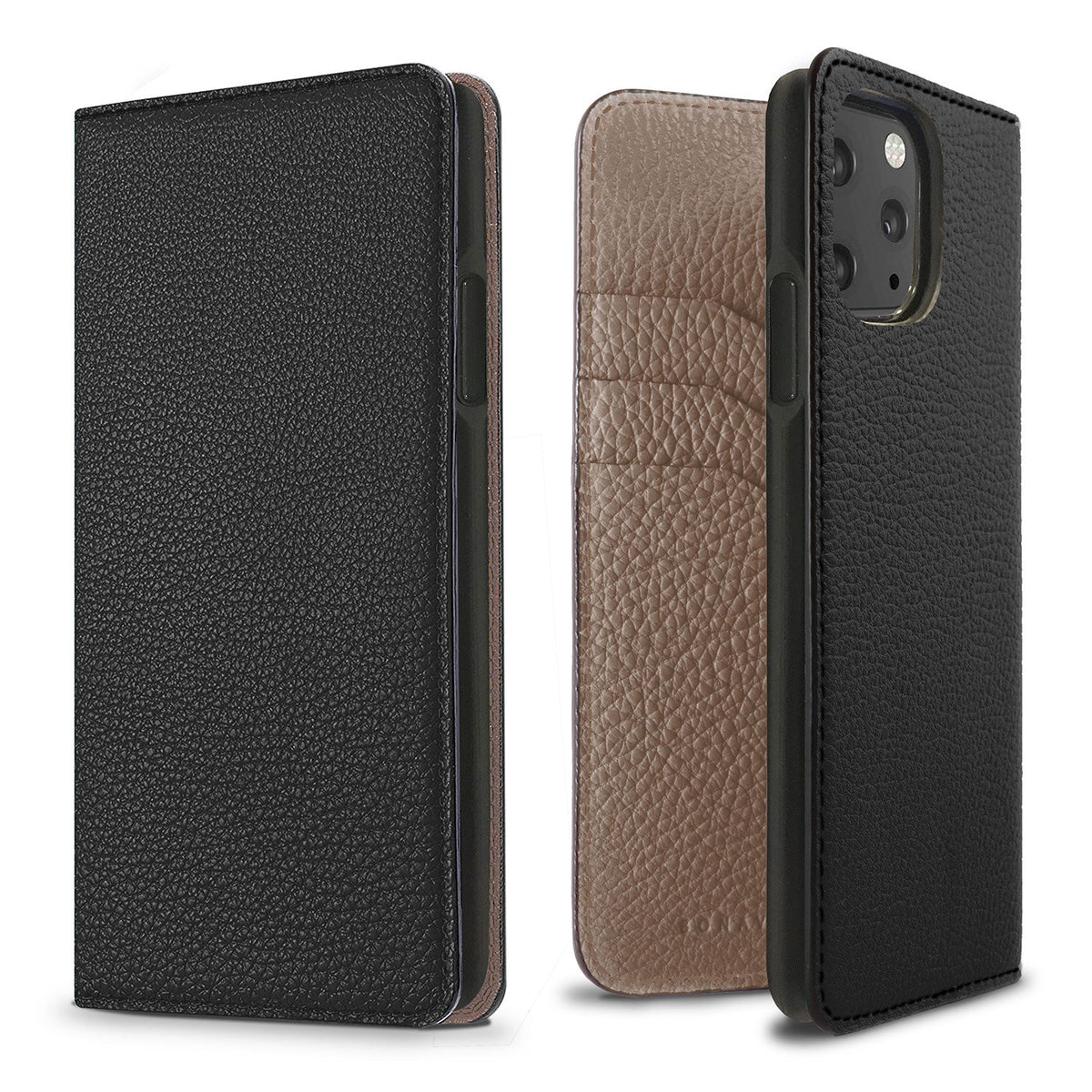 iPhone 11 Pro Diary Case Shrink Leather (Black × Etoupe)