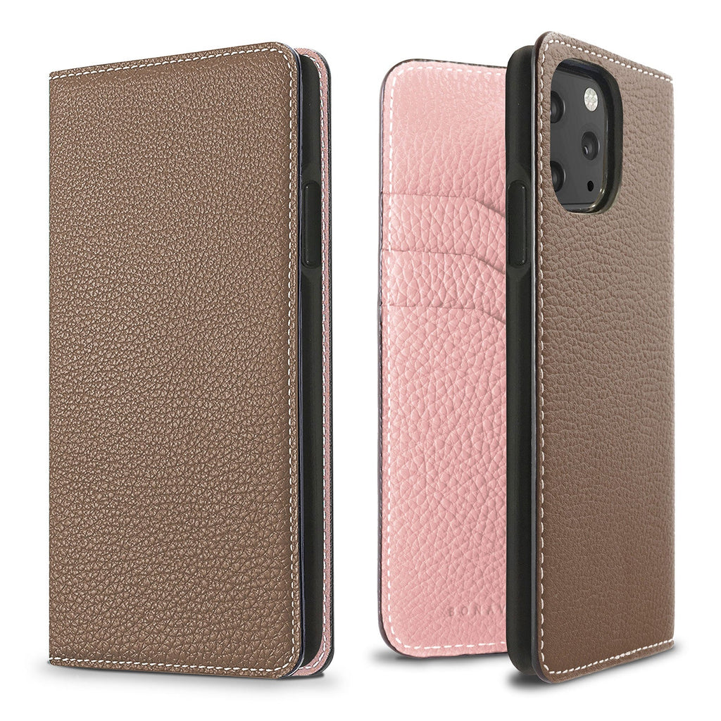 iPhone 11 Pro Diary Case Shrink Leather (Etoupe × Sakura Pink)