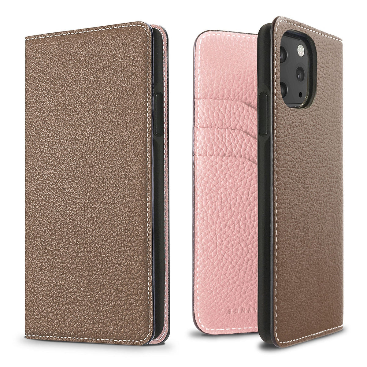 iPhone 11 Pro Diary Case Shrink Leather (Etoupe × Sakura Pink)