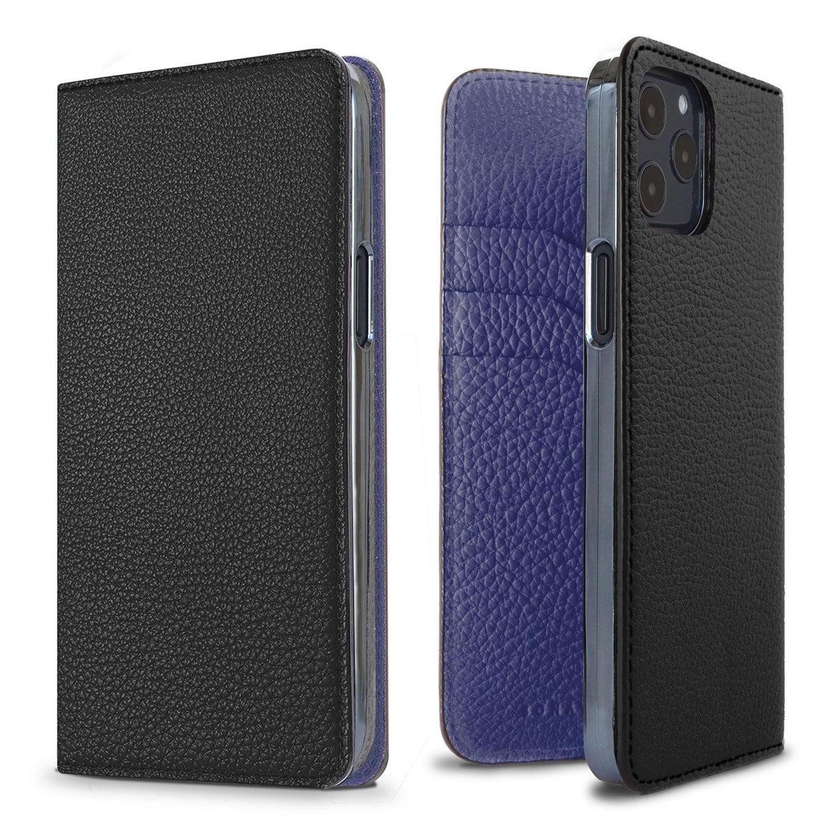 iPhone 12 / 12 Pro Diary Case Shrink Leather (Black × Electric Blue)