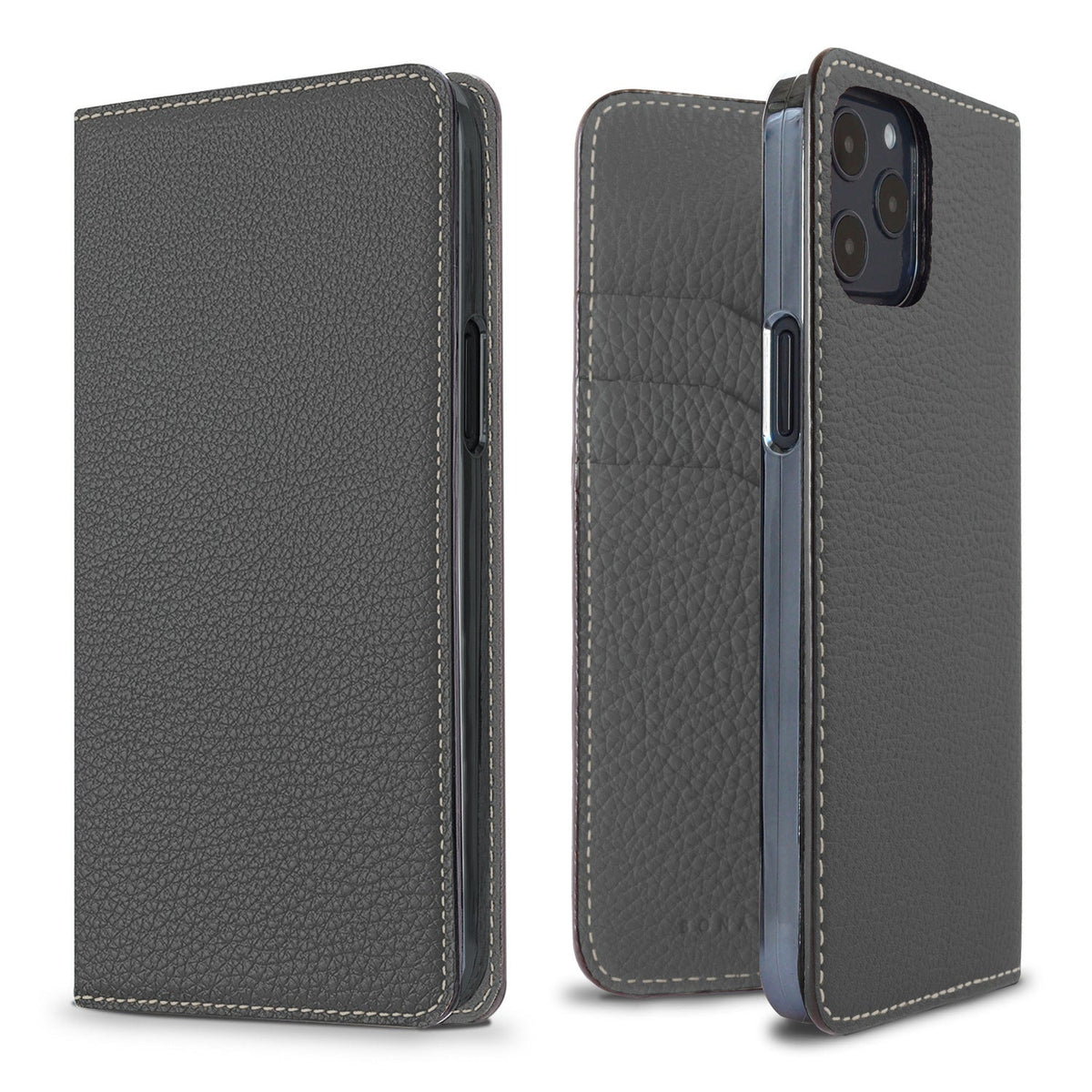 iPhone 12 / 12 Pro Diary Case Shrink Leather (Charcoal Gray)
