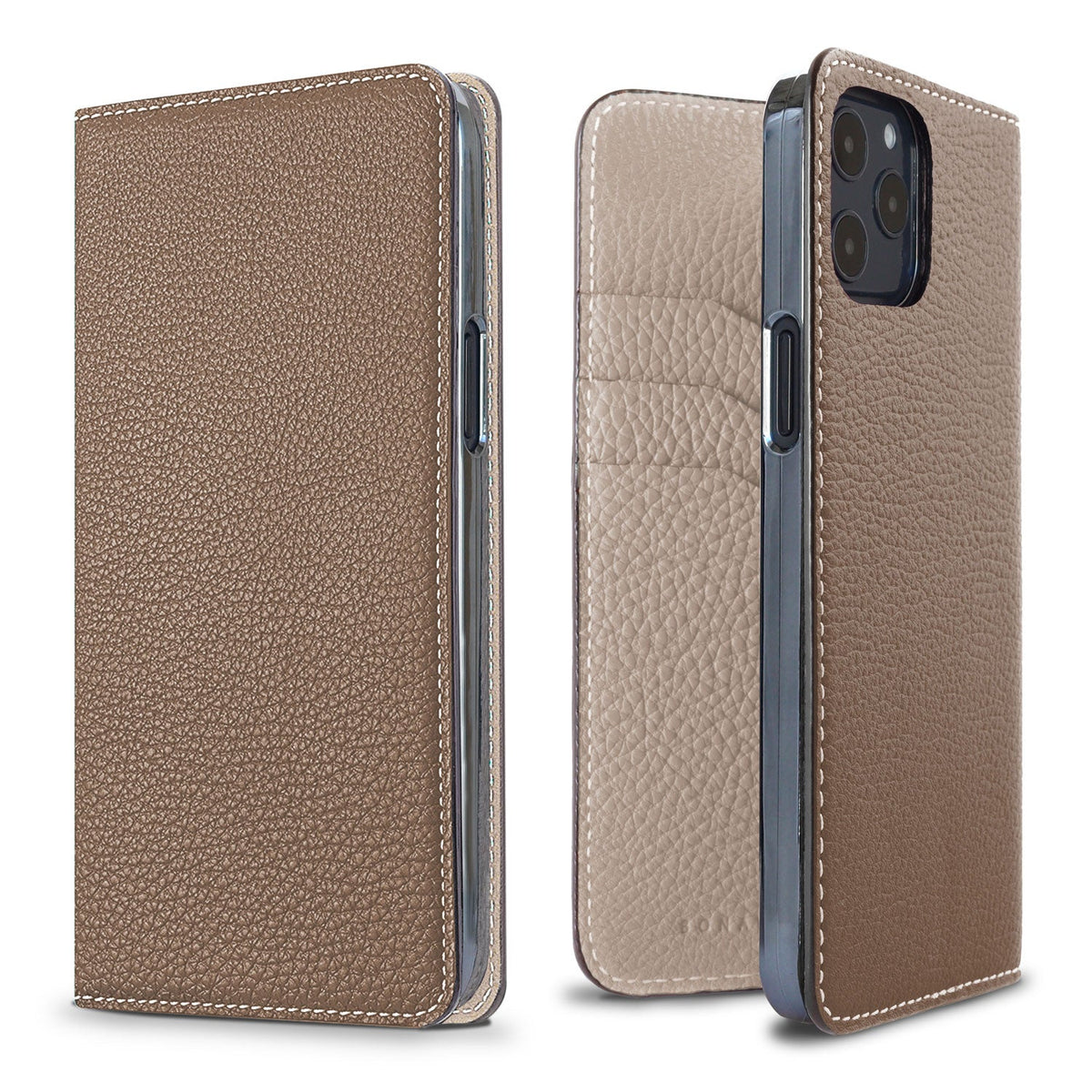 iPhone 12 / 12 Pro Diary Case Shrink Leather (Etoupe × Greige)