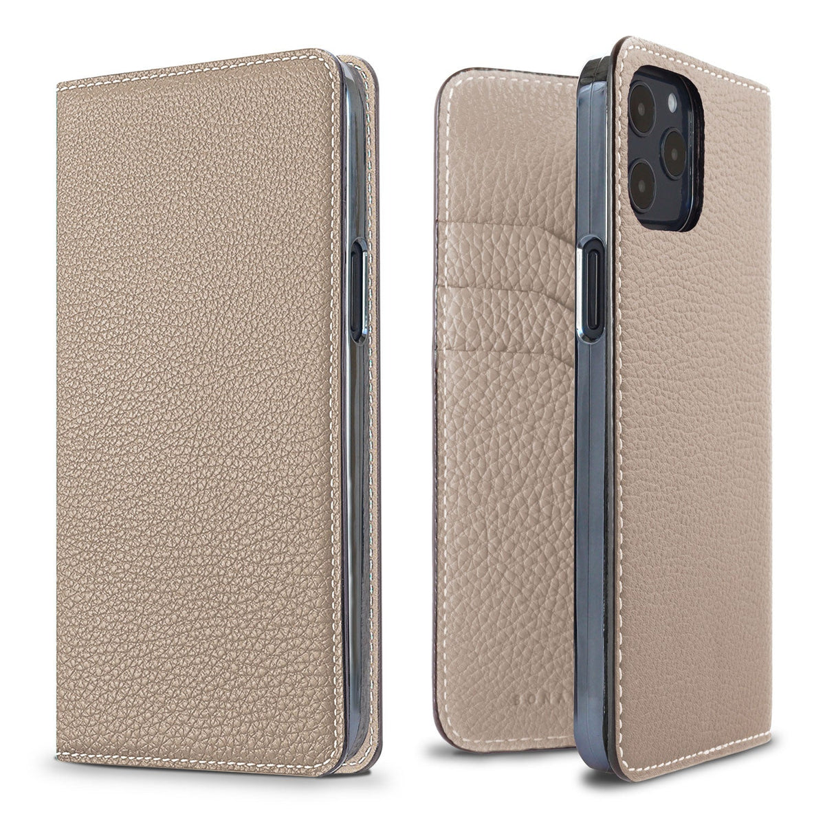 iPhone 12 / 12 Pro Diary Case Shrink Leather (Greige)