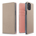 iPhone 12 / 12 Pro Diary Case Shrink Leather (Greige × Coral Pink)