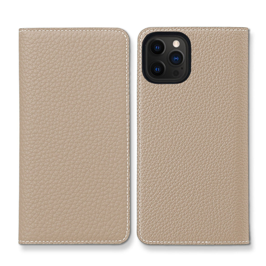 iPhone 12 / 12 Pro Diary Case Shrink Leather (Greige × Coral Pink)