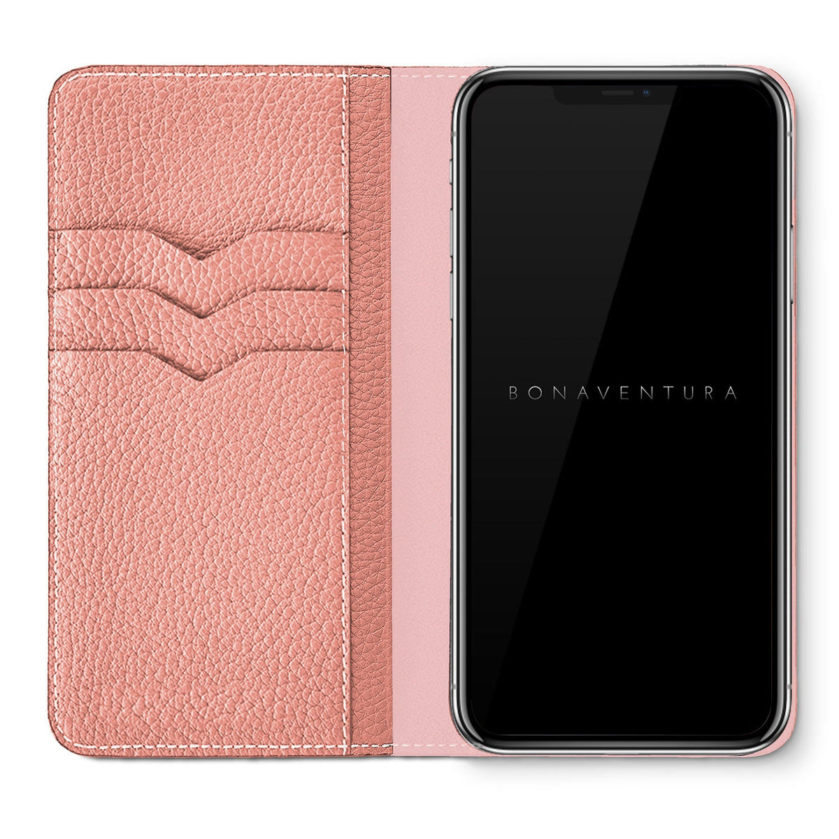 iPhone 12 / 12 Pro Diary Case Shrink Leather (Greige × Coral Pink)