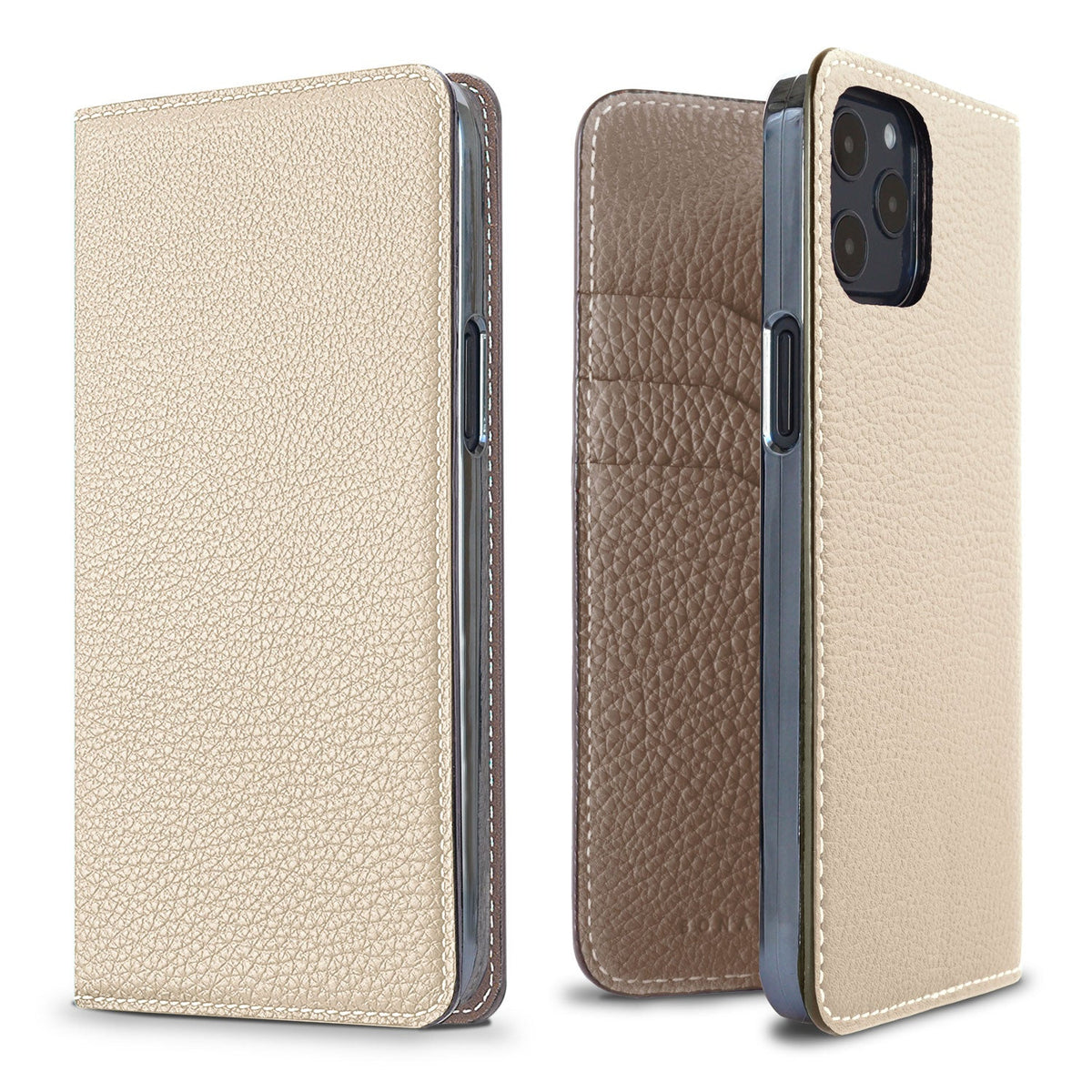 iPhone 12 / 12 Pro Diary Case Shrink Leather (Ivory × Etoupe)