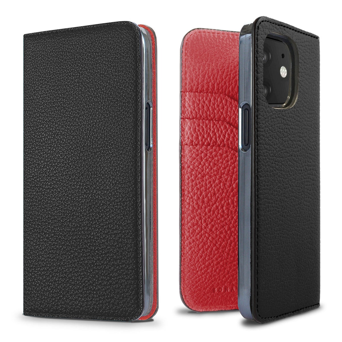 iPhone 12 mini Diary Case Shrink Leather (Black × Red)