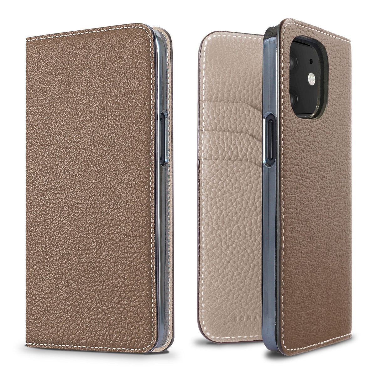 iPhone 12 mini Diary Case Shrink Leather (Etoupe × Greige)