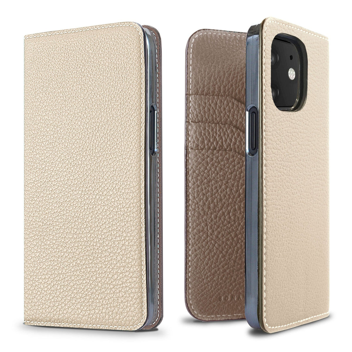 iPhone 12 mini Diary Case Shrink Leather (Ivory × Etoupe)