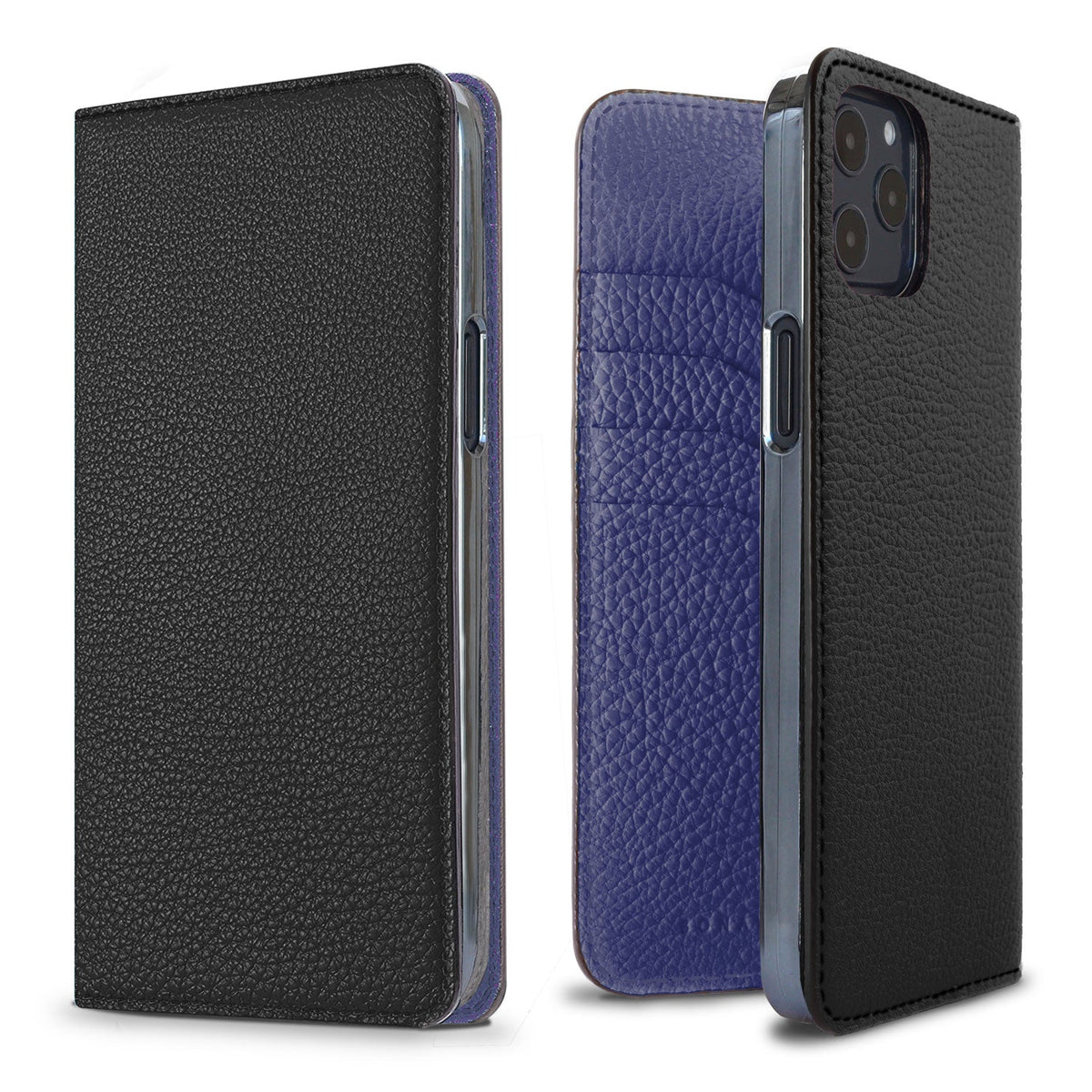 iPhone 12 Pro Max Diary Case Shrink Leather (Black × Electric Blue)