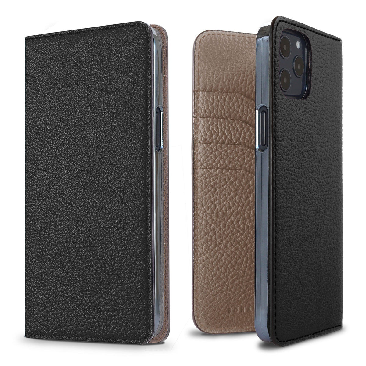 iPhone 12 Pro Max Diary Case Shrink Leather (Black × Etoupe)