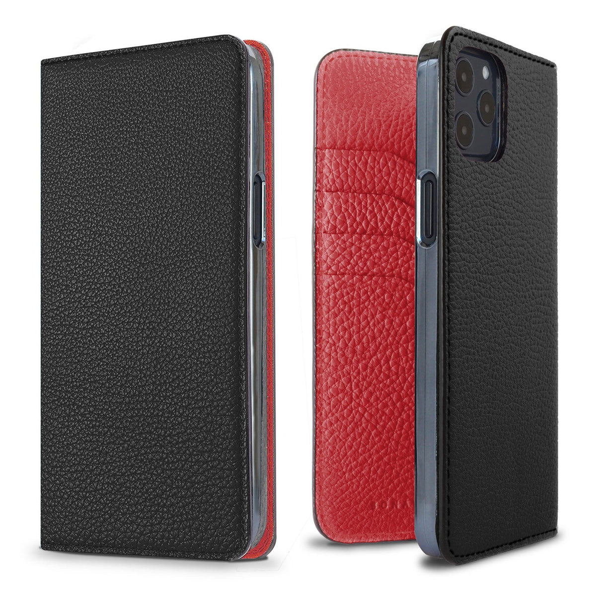 iPhone 12 Pro Max Diary Case Shrink Leather (Black × Red)