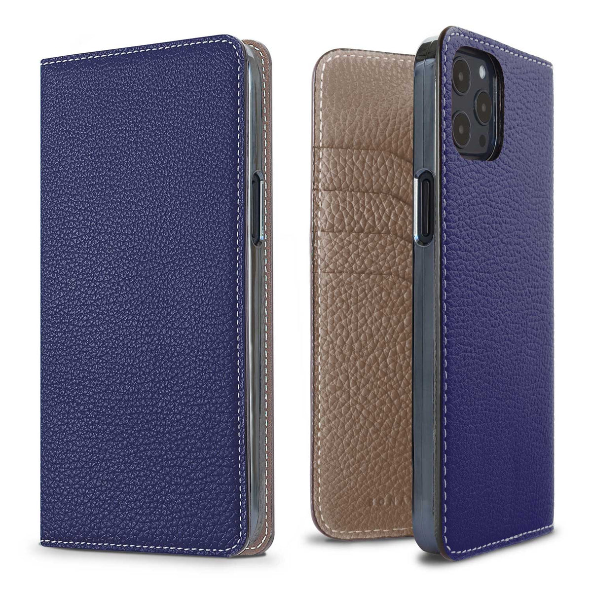 iPhone 12 Pro Max Diary Case Shrink Leather (Indigo Blue × Etoupe)