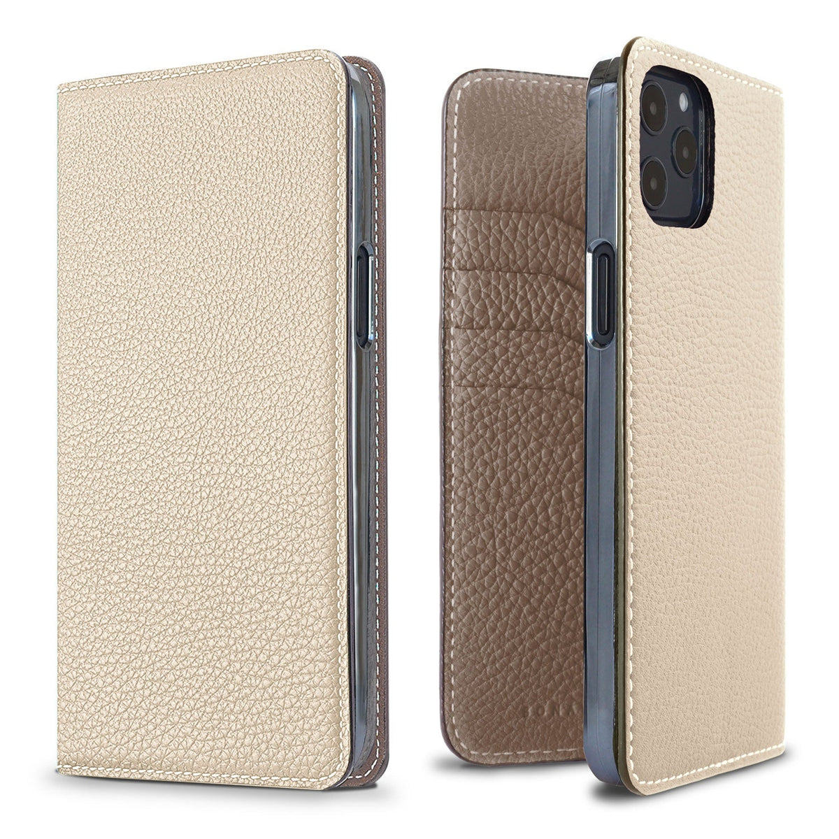iPhone 12 Pro Max Diary Case Shrink Leather (Ivory × Etoupe)