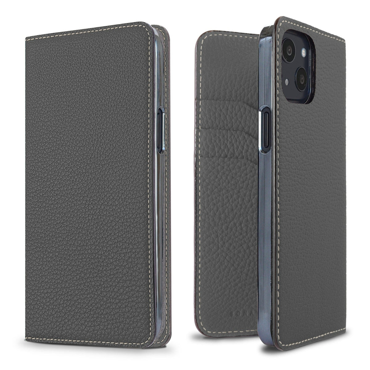 iPhone 13 Diary Case Shrink Leather (Charcoal Gray)