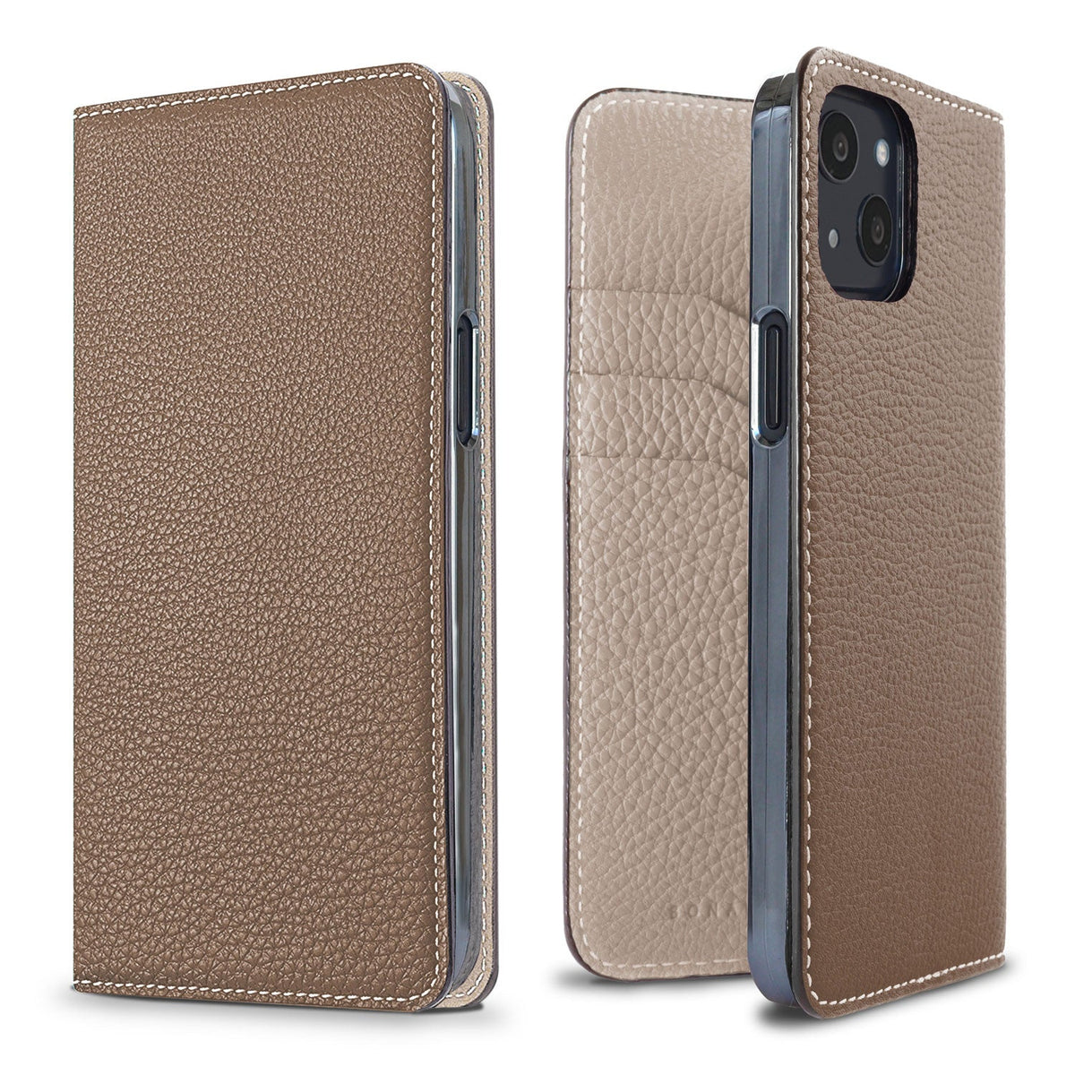 iPhone 13 Diary Case Shrink Leather (Etoupe × Greige)