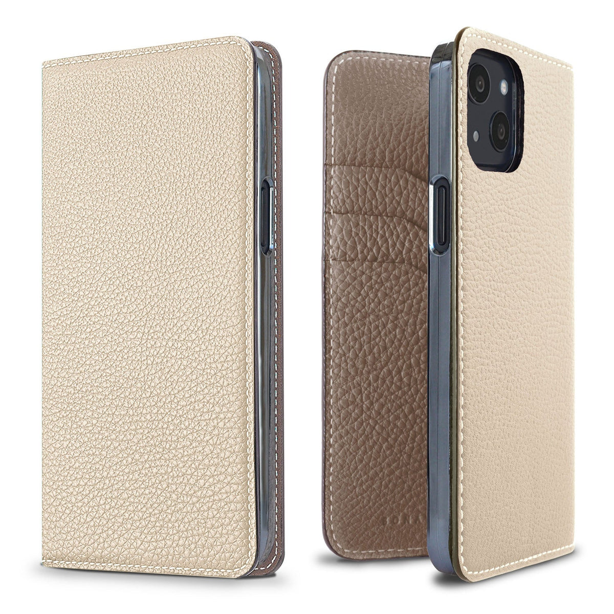 iPhone 13 Diary Case Shrink Leather (Ivory × Etoupe)