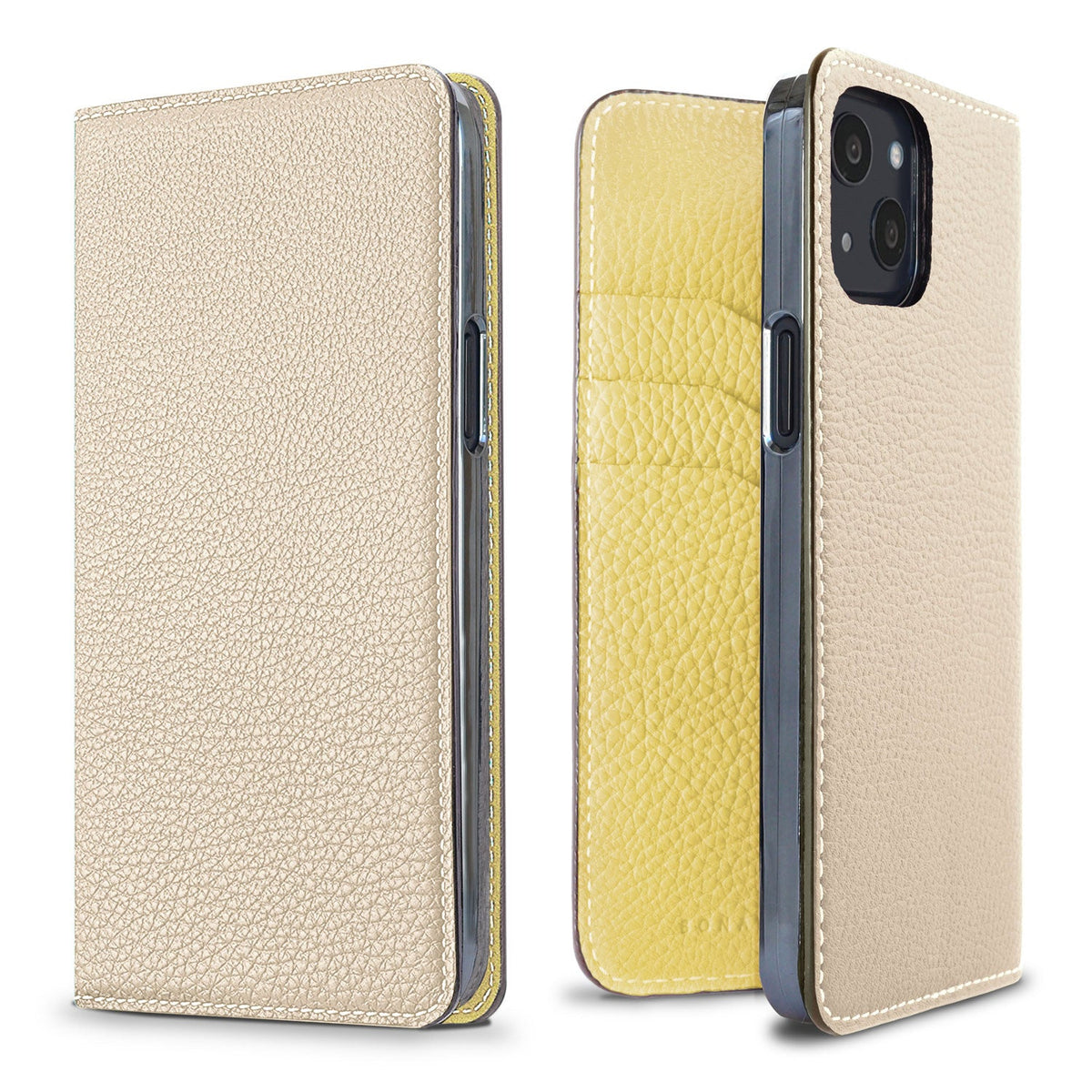 iPhone 13 Diary Case Shrink Leather (Ivory × Yellow)