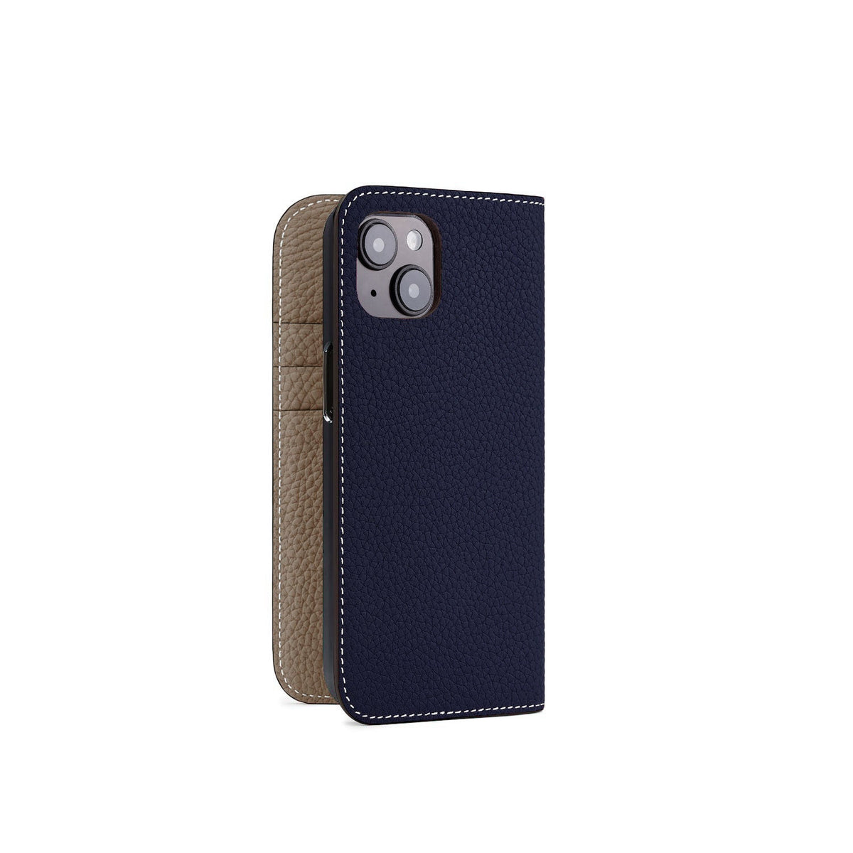 iPhone 13 Diary Case Shrink Leather (Navy × Etoupe)