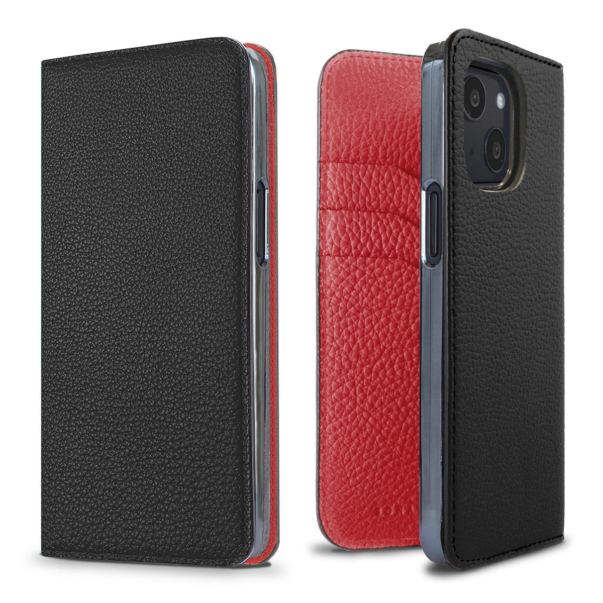 iPhone 13 mini Diary Case Shrink Leather (Black × Red)