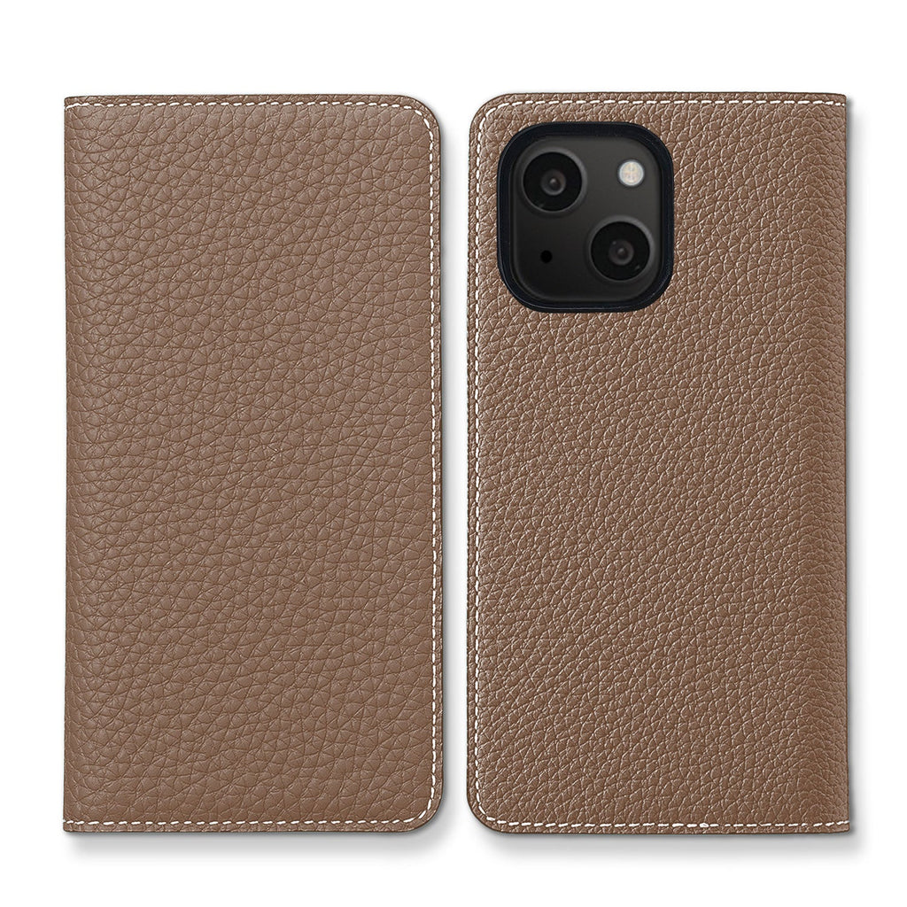 iPhone 13 mini Diary Case Shrink Leather (Etoupe × Orange)