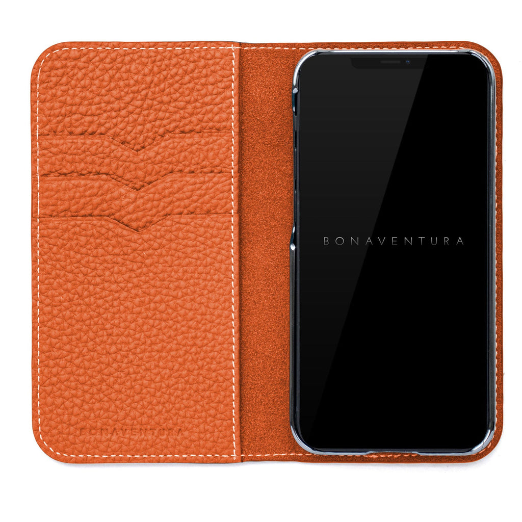 iPhone 13 mini Diary Case Shrink Leather (Etoupe × Orange)