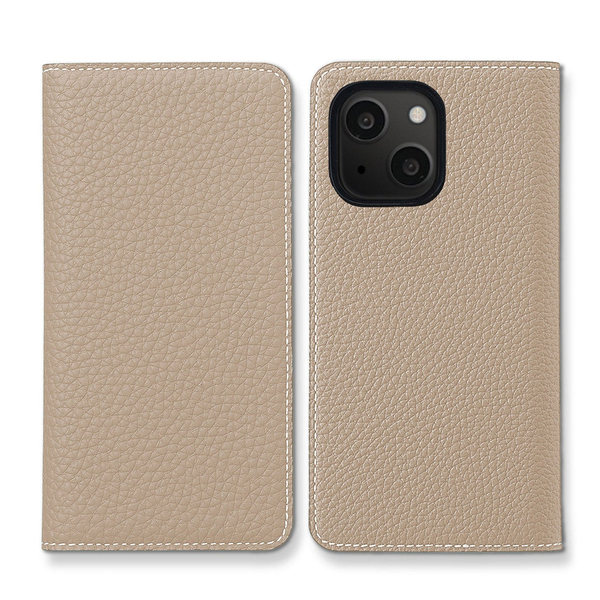 iPhone 13 mini Diary Case Shrink Leather (Greige × Yellow)