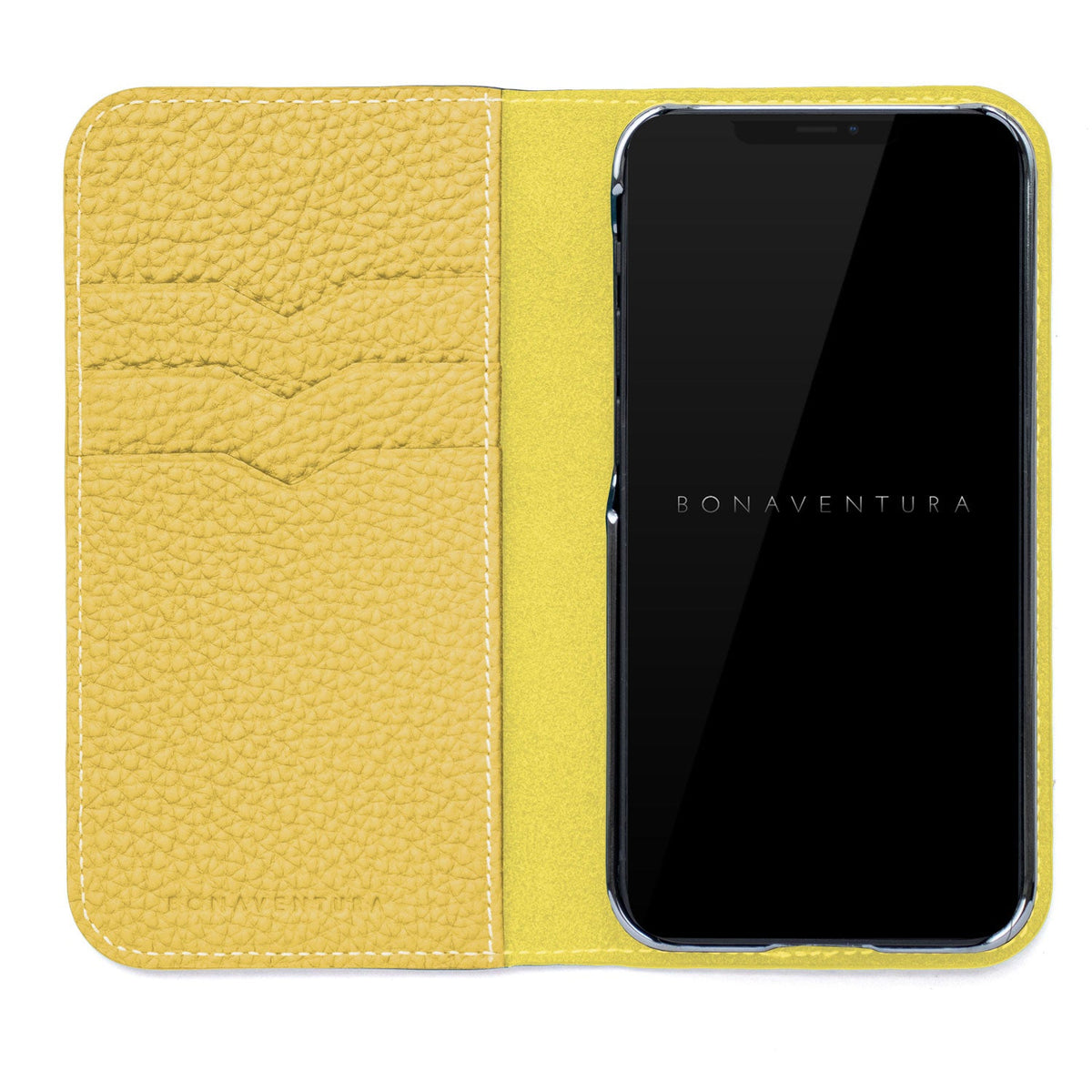 iPhone 13 mini Diary Case Shrink Leather (Greige × Yellow)