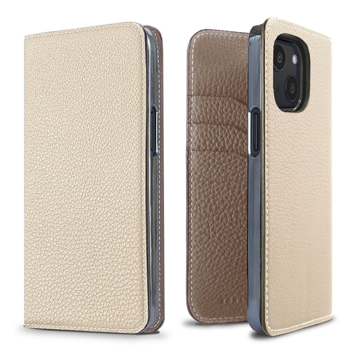 iPhone 13 mini Diary Case Shrink Leather (Ivory × Etoupe)