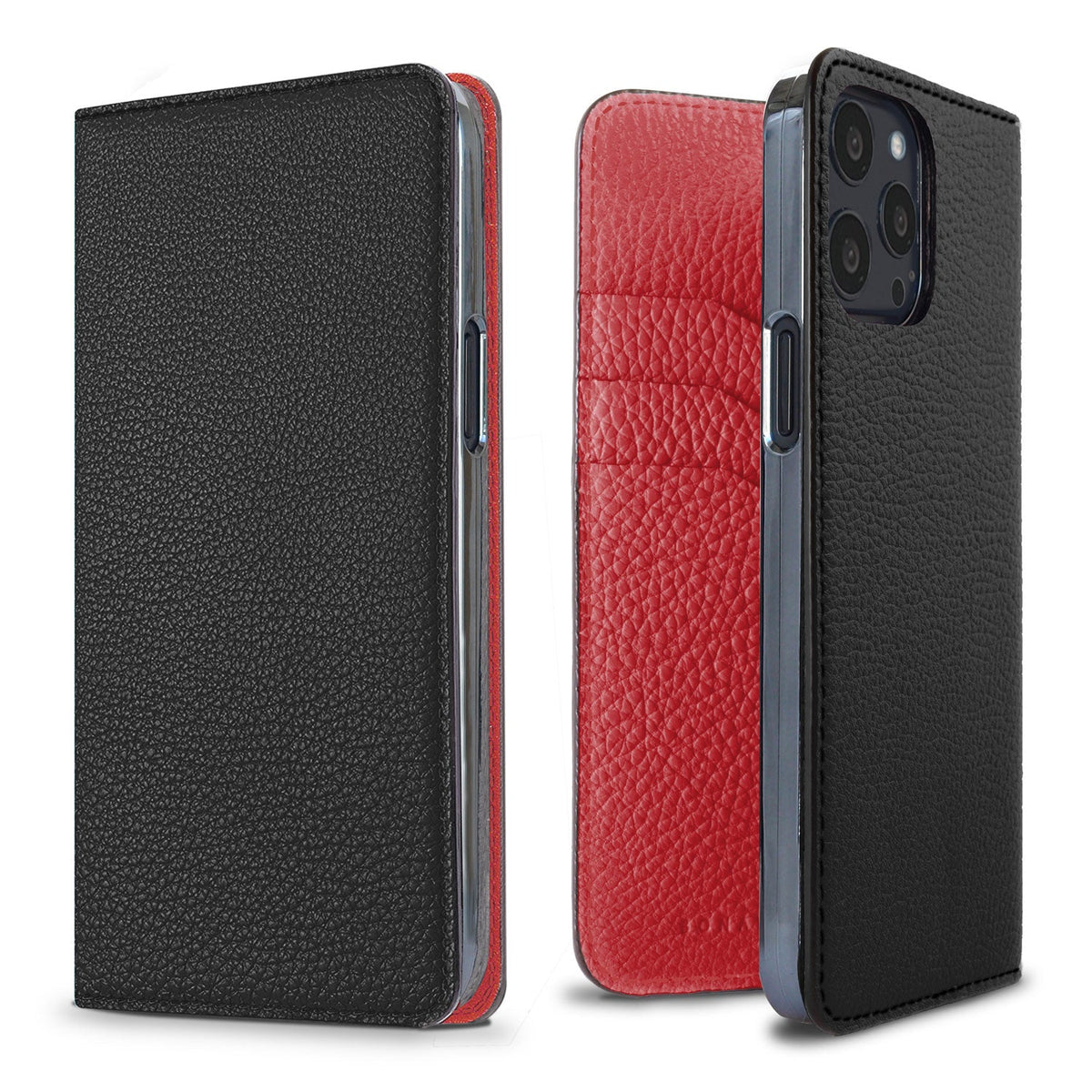 iPhone 13 Pro Diary Case Shrink Leather (Black × Red)