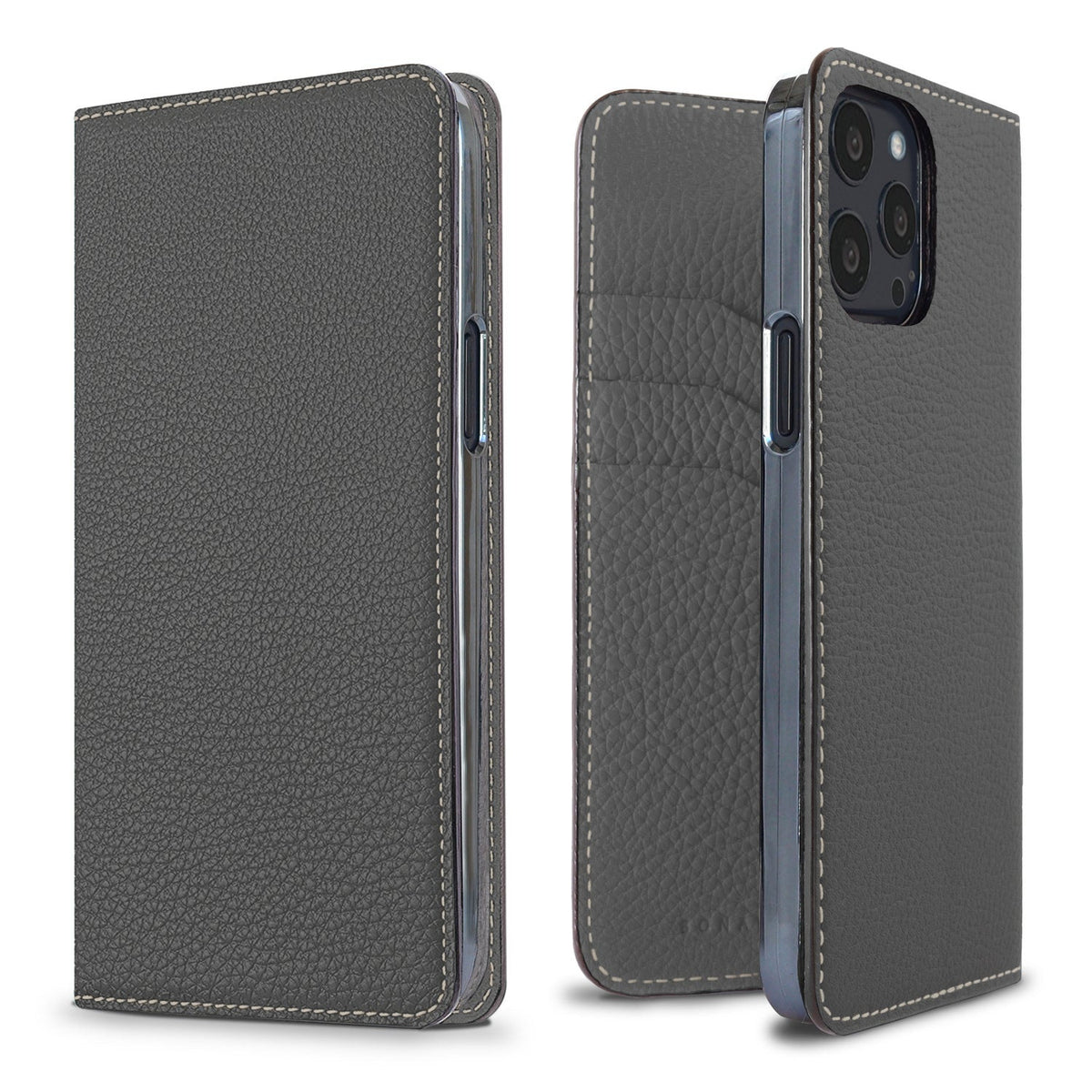 iPhone 13 Pro Diary Case Shrink Leather (Charcoal Gray)