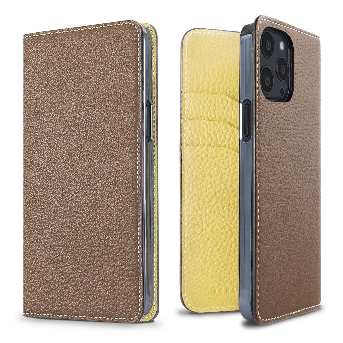 iPhone 13 Pro Diary Case Shrink Leather (Etoupe × Yellow)