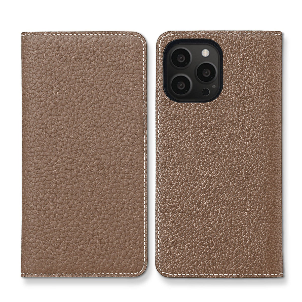 iPhone 13 Pro Diary Case Shrink Leather (Etoupe × Yellow)