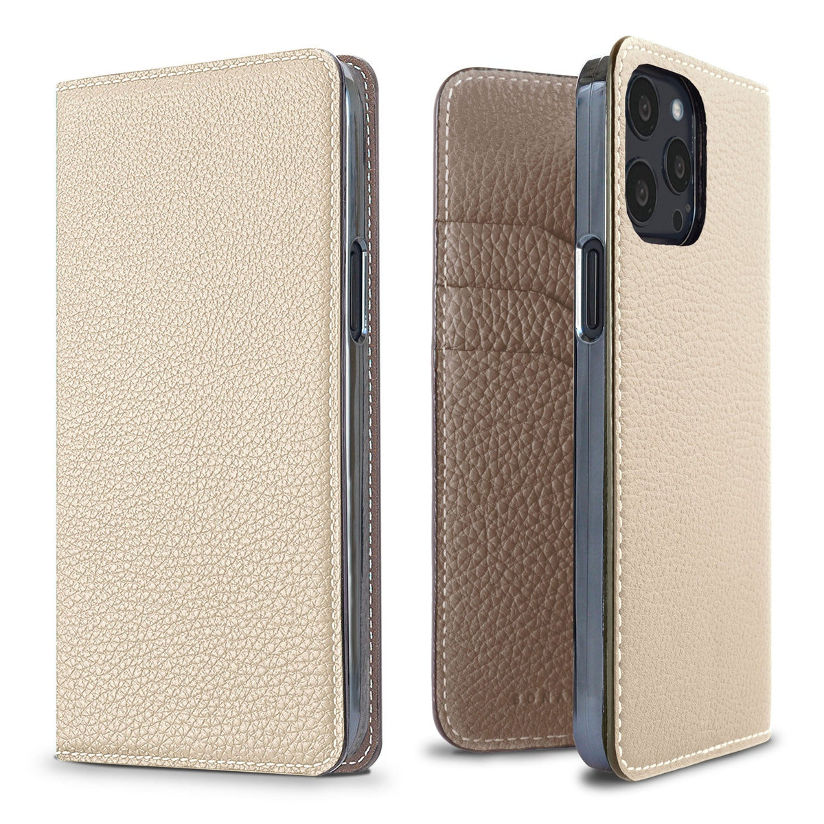 iPhone 13 Pro Diary Case Shrink Leather (Ivory × Etoupe)