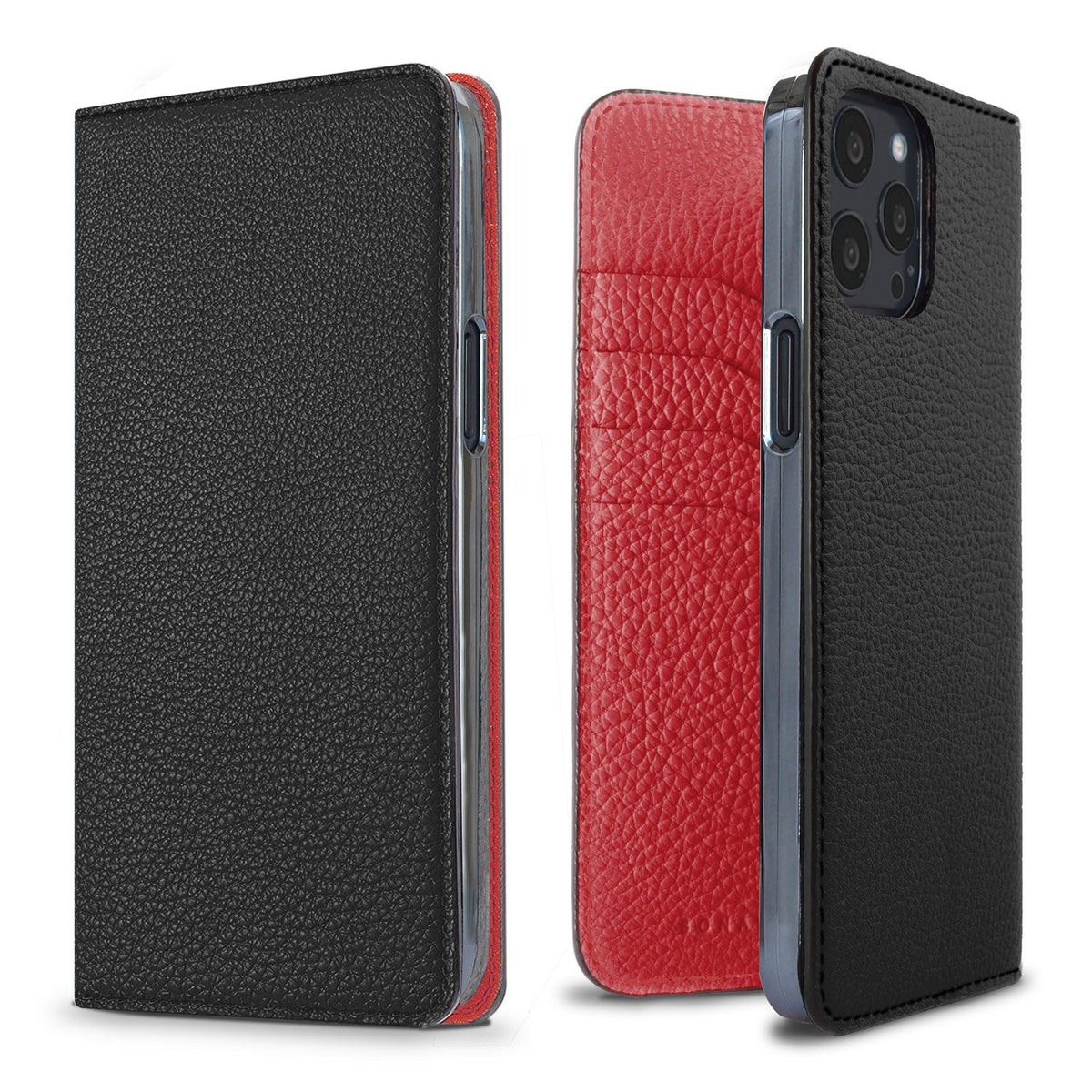 iPhone 13 Pro Max Diary Case Shrink Leather (Black × Red)