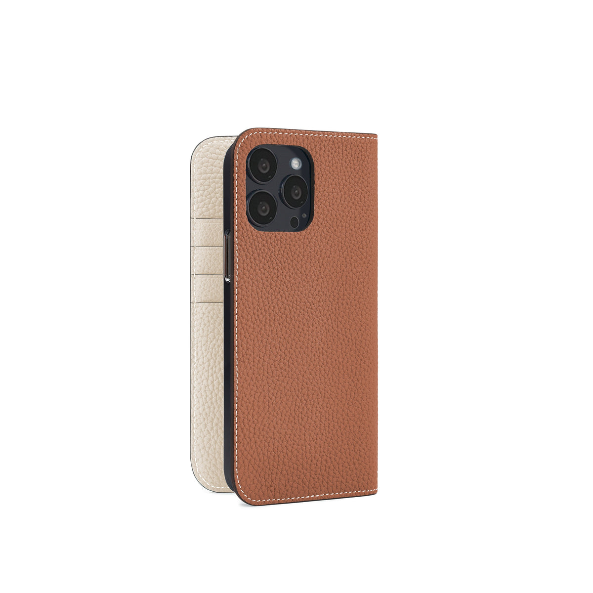 iPhone 13 Pro Max Diary Case Shrink Leather (Camel × Ivory)