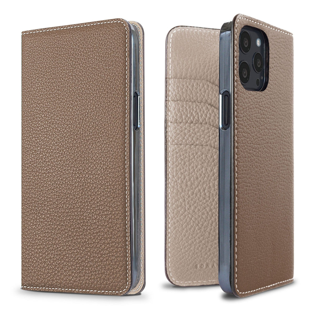 iPhone 13 Pro Max Diary Case Shrink Leather (Etoupe × Greige)