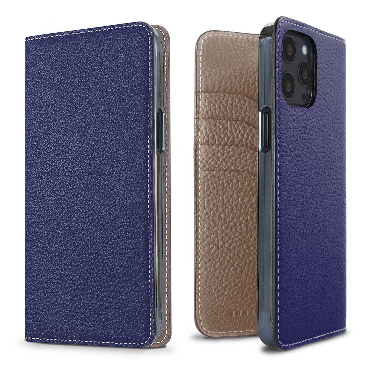 iPhone 13 Pro Max Diary Case Shrink Leather (Indigo Blue × Etoupe)