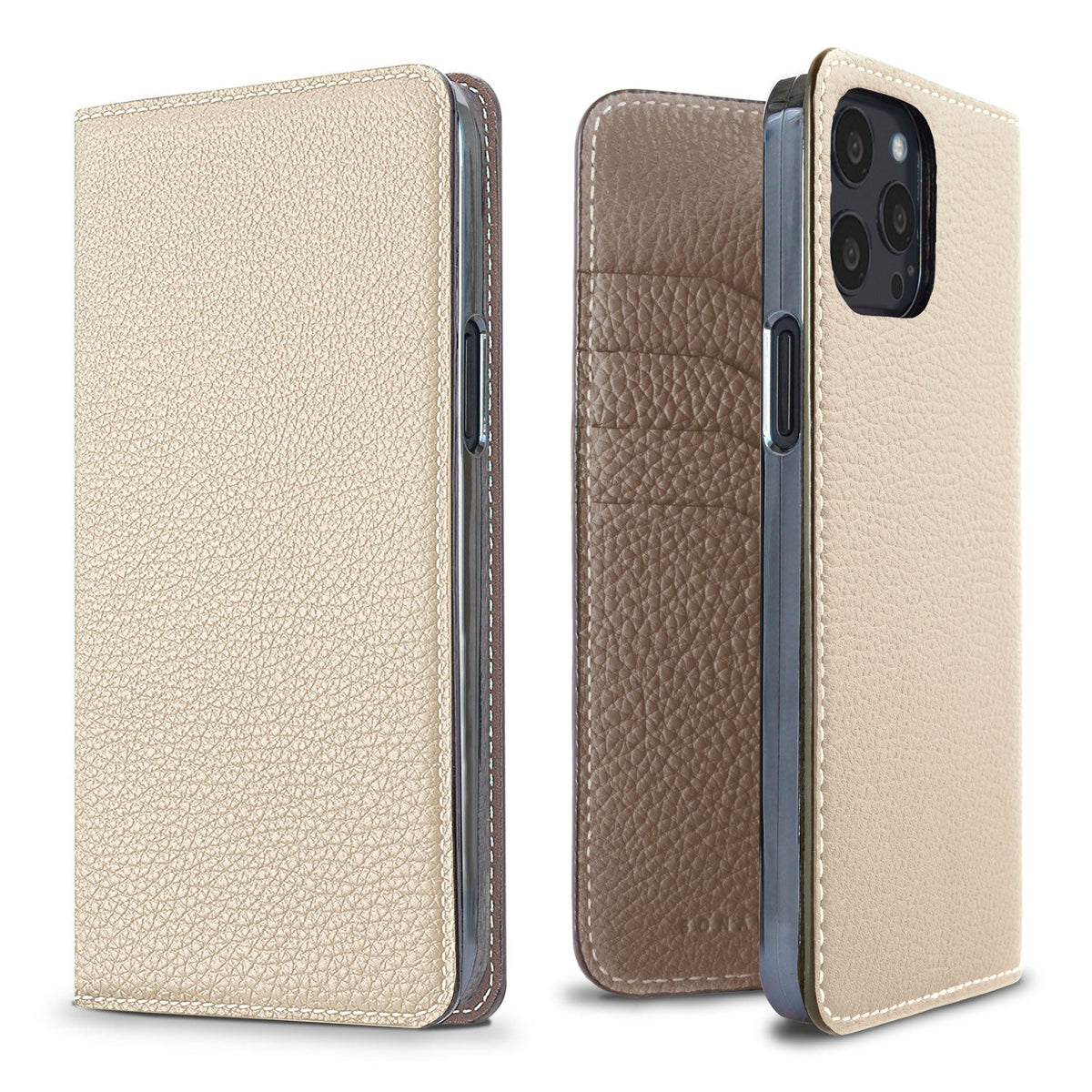 iPhone 13 Pro Max Diary Case Shrink Leather (Ivory × Etoupe)