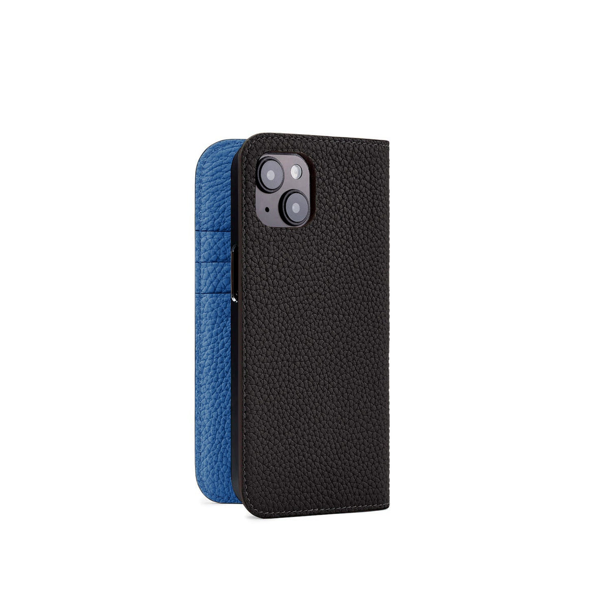 SAVOIA × BONAVENTURA iPhone 14 Diary Case Shrink Leather (Black × Savoia Blue)